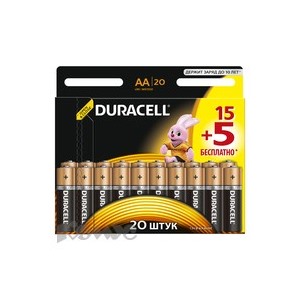 Элементы питания DURACELL АА/LR6-20BL BASIC 15шт+5 бесплатно бл/20