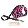 Рулетка Flexi "Fashion Small Zebra Pink" для собак ремень 3м до 12кг
