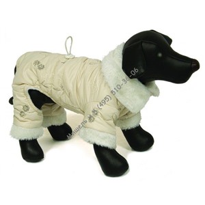 DEZZIE Комбинезон для собак стеганый белый с воротником из иск меха 40 см
