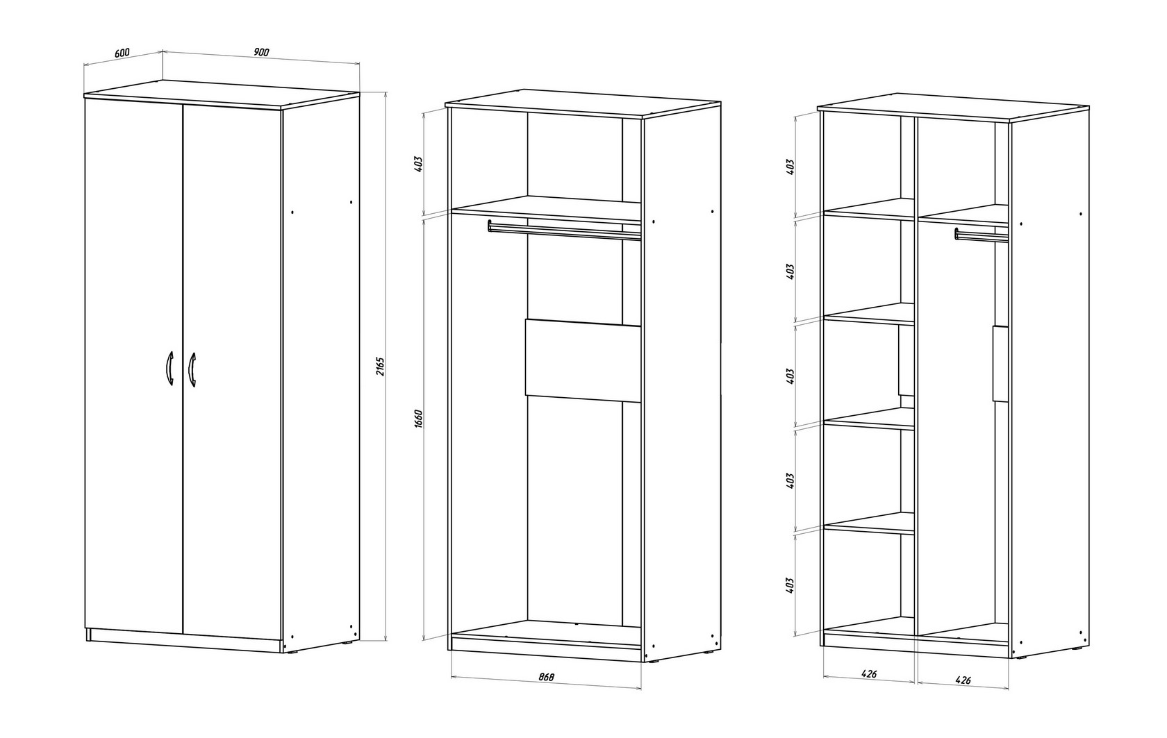 размеры дверей распашного шкафа