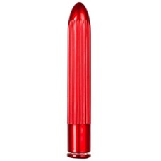 Красный классический вибратор с ребрышками METALLIX BELICOSO RIBBED VIBRATOR - 11,5 см.