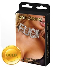 Широкий золотистый ошейник с надписью  FUCK  Choker