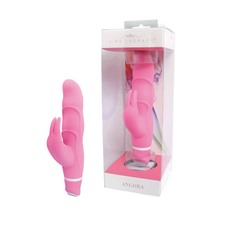 Розовый вибромассажёр с клиторальной стимуляцией VIBE THERAPY ANGORA - 15 см.
