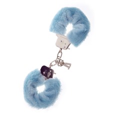 Голубые меховые наручники METAL HANDCUFF WITH PLUSH BLUE