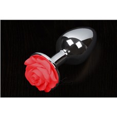 Большая анальная пробка с розочкой, серебристая - Пикантные Штучки, 8.5 см
