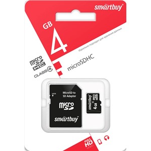 Карта памяти MicroSDHC  4 Gb SmartBuy class 4