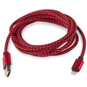 Кабель Rombica (IB-04) Red USB - Apple Lightning текстиль/алюминий, 2м, красный