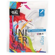 Наушники GAL HR-5 белый вкладыши вакуумные с микрофоном