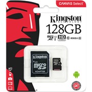 Карта памяти MicroSDXC_128 Gb Kingston class 10 80Mb/s CanvasSelect /UHS-I U1/SDCS/128GB/R-80Mb/sW-10Mb/s