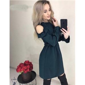 Платье с открытыми плечами тем-зеленое UM