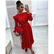 Платье софт в горошек красное ED111