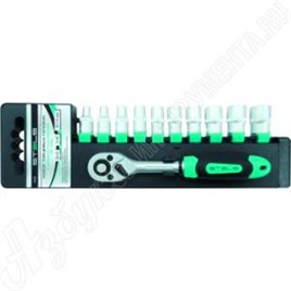 Набор торцевых головок, 1/4", головки 4 - 13 мм, с трещот. ключом, CrV,11 предм., STELS, 14125