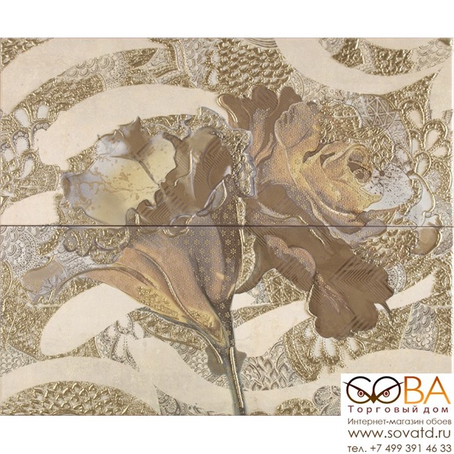 Панно Frades Conjunto Floral Beige  комплект из 2 плиток 250х600 мм/500х600 мм купить по лучшей цене в интернет магазине стильных обоев Сова ТД. Доставка по Москве, МО и всей России