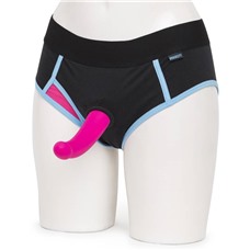 Ярко-розовый страпон на трусиках-брифах Broad City Pegasus Pegging Kit S/M - 17,8 см.