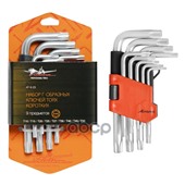 Набор Г-образных ключей TORX с отв. коротких 9 предметов (Т10, Т15, Т20, Т25, Т27, Т30, Т40, Т45, Т50) пласт.подвес (AT-9-23) AIRLINE арт. 'AT923'